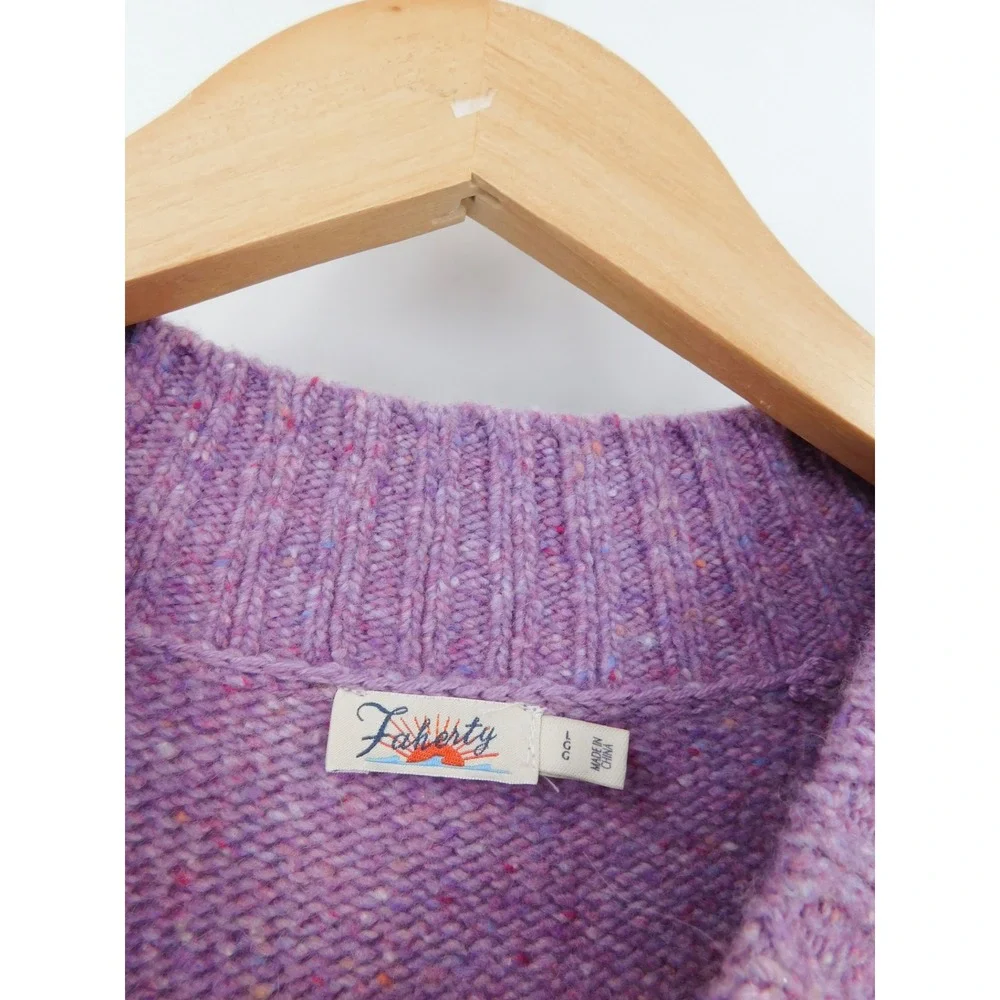 Faherty Boone Purple Wool Blend Mock Neck Puff Sleeve Sweater‎ Women's Medium